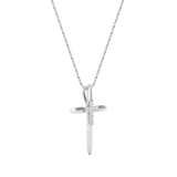 Round White Diamond Elegant Cross Pendant with 18 inch Silver Chain for Women (0.24 ctw, Color I-J, Clarity I2-I3) in 10K White Gold