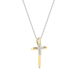 Round White Diamond Elegant Cross Pendant with 18 inch Silver Chain for Women (0.24 ctw, Color I-J, Clarity I1-I2) in 14K Yellow Gold