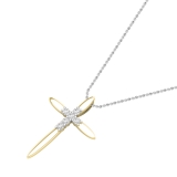 Round White Diamond Elegant Cross Pendant with 18 inch Silver Chain for Women (0.24 ctw, Color I-J, Clarity I1-I2) in 14K Yellow Gold
