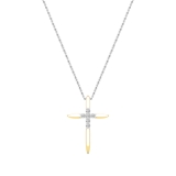 Round White Diamond Elegant Cross Pendant with 18 inch Silver Chain for Women (0.35 ctw, Color I-J, Clarity I1-I2) in 14K Yellow Gold