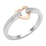 Round White Diamond Open Heart Two Tone Promise Ring for Her (Diamond 0.09 ctw, Color I-J, Clarity I1-I2) in 14K White & Rose Gold