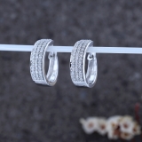Round White Diamond 3 Row Unisex Hoop Earrings (0.50 ctw, Color I-J, Clarity I2-I3) in 925 Sterling Silver