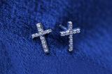 Round White Diamond Gothic Cross Stud Earrings for Women in 925 Sterling Silver (0.05 ctw, Color I-J, Clarity I2-I3) in Push Back