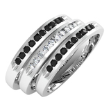 0.50 Carat (ctw) Sterling Silver Black and White Round Real Diamond Wedding Anniversary Stackable 3 pcs Band Ring 1/2 CT Size 7.5