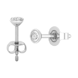 Round White Diamond Bezel Set Solitaire Post Stud Earrings for Her (0.07 ctw, Color I-J, Clarity I2-I3) in 10K White Gold in Push Back