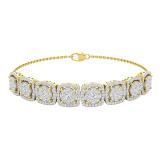Round White Diamond Cluster Style Filigree Grooved Sides Link Chain Bracelet for Her (1.96 ctw Color I-J Clarity I2-I3) in 10K Yellow Gold