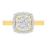 Round White Diamond Cluster Style Filigree Grooved Sides Engagement Wedding Ring for Her (0.52 ctw, Color I-J, Clarity I2-I3) in 10K Yellow Gold, Size 8 Only