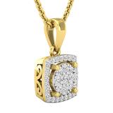 Round White Diamond Cluster Style Filigree Grooved Sides Pendant for Her (0.24 ctw, Color I-J, Clarity I2-I3) in 10K Yellow Gold