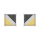 0.06 Carat (ctw) Round Black Yellow White & Metal Alternate Diamond Square Frame (Unisex) Stud Earrings in 925 Sterling Silver in Push Back