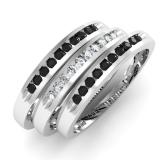 0.50 Carat (ctw) Sterling Silver Black and White Round Real Diamond Wedding Anniversary Stackable 3 pcs Band Ring 1/2 CT