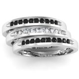 0.50 Carat (ctw) Sterling Silver Black and White Round Real Diamond Wedding Anniversary Stackable 3 pcs Band Ring 1/2 CT