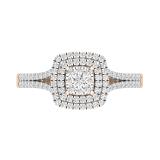 Round White Diamond Cushion Cluster Two Layered Framed Split Shank Engagement Ring for Women (0.35 ctw Color I-J Clarity I1-I2) in 14K Rose Gold