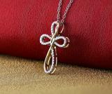 Round White Diamond Infinity Cross Pendant with 18 inch Silver Chain for Women (0.26 ctw, Color I-J, Clarity I1-I2) in 14K Yellow Gold