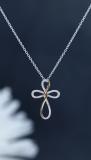 Round White Diamond Infinity Cross Pendant with 18 inch Silver Chain for Women (0.26 ctw, Color I-J, Clarity I1-I2) in 14K Yellow Gold