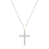 Round White Diamond Square Miligrain Edge Unisex Cross Pendant with 18 inch Silver Chain (1.60 ctw, Color I-J, Clarity I1-I2) in 14K Yellow Gold