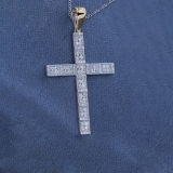 Round White Diamond Square Miligrain Edge Unisex Cross Pendant with 18 inch Silver Chain (1.60 ctw, Color I-J, Clarity I1-I2) in 14K Yellow Gold