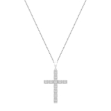 Round White Diamond Square Miligrain Edge Unisex Cross Pendant with 18 inch Gold Chain (1.60 ctw, Color I-J, Clarity I2-I3) in 10K White Gold
