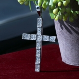 Round White Diamond Square Miligrain Edge Unisex Cross Pendant with 18 inch Gold Chain (1.60 ctw, Color I-J, Clarity I2-I3) in 10K White Gold