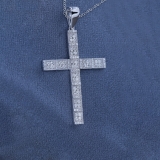 Round White Diamond Square Miligrain Edge Unisex Cross Pendant with 18 inch Gold Chain (1.60 ctw, Color I-J, Clarity I2-I3) in 10K White Gold