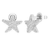 Round White Diamond Sea Star Stud Earrings for Women (0.50 ctw, Color I-J, Clarity I2-I3) in 10K White Gold in Push Back