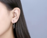 Round White Diamond J Shaped Hoop Earrings for Women (0.25 ctw, Color I-J, Clarity I2-I3) in 925 Sterling Silver in Screw Back