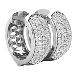 Round White Diamond Cluster Style Hinged Post Unisex Hoop Earrings (0.39 ctw, Color I-J, Clarity I2-I3) in 925 Sterling Silver