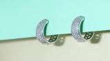 Round White Diamond Cluster Style Hinged Post Unisex Hoop Earrings (0.39 ctw, Color I-J, Clarity I2-I3) in 925 Sterling Silver