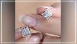 Round White Diamond Ice Cube Square V Prong Unisex Stud Earrings (0.17 ctw, Color I-J, Clarity I2-I3) in 925 Sterling Silver in Push Back