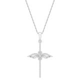 Round White Diamond Infinity Wings Cross Pendant with 18 inch Gold Chain for Women (0.14 ctw, Color I-J, Clarity I2-I3) in 10K White Gold