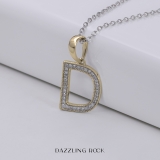 Round White Diamond Upper Case Initial D Letter Pendant with 18 inch Silver Chain for Women (0.15 ctw, Color I-J, Clarity I1-I2) in 14K Yellow Gold