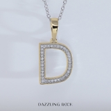 Round White Diamond Upper Case Initial D Letter Pendant with 18 inch Silver Chain for Women (0.15 ctw, Color I-J, Clarity I1-I2) in 14K Yellow Gold