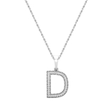 Round White Diamond Upper Case Initial D Letter Pendant with 18 inch Silver Chain for Women (0.15 ctw, Color I-J, Clarity I2-I3) in 925 Sterling Silver