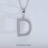 Round White Diamond Upper Case Initial D Letter Pendant with 18 inch Silver Chain for Women (0.15 ctw, Color I-J, Clarity I2-I3) in 925 Sterling Silver