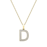 Round White Diamond Upper Case Initial D Letter Pendant with 18 inch Gold Chain for Women (0.15 ctw, Color I-J, Clarity I1-I2) in 18K Yellow Gold