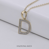 Round White Diamond Upper Case Initial D Letter Pendant with 18 inch Gold Chain for Women (0.15 ctw, Color I-J, Clarity I1-I2) in 18K Yellow Gold