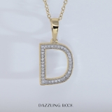 Round White Diamond Upper Case Initial D Letter Pendant with 18 inch Gold Chain for Women (0.15 ctw, Color I-J, Clarity I1-I2) in 18K Yellow Gold