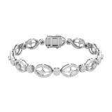 Round White Diamond Rectangular Grooved Flower Tennis Bracelet for Women (3.48 ctw, Color I-J, Clarity SI) in 925 Sterling Silver