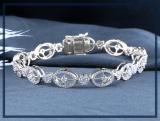 Round White Diamond Rectangular Grooved Flower Tennis Bracelet for Women (3.48 ctw, Color I-J, Clarity SI) in 925 Sterling Silver