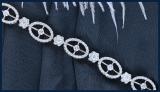 Round White Diamond Rectangular Grooved Flower Tennis Bracelet for Women (3.48 ctw, Color I-J, Clarity SI) in 925 Sterling Silver
