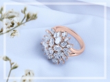 Pear & Marquise White Diamond Cluster Flower Style Right Hand Cocktail Ring for Her (2.35 ctw, Color I-J, Clarity SI) in 14K Rose Gold