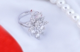 Baguette & Round White Diamond Articulating Floral Split Shank Cocktail Ring for Her (1.96 ctw, Color I-J, Clarity SI) in 14K White Gold