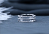 Baguette & Round White Diamond Classic Three Row Anniversary Ring for Women (0.45 ctw, Color I-J, Clarity SI) in 14K White Gold