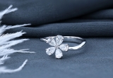 Pear & Round White Diamond Periwinkle Flower Stackable Ring for Women (0.77 ctw, Color I-J, Clarity SI) in 10K White Gold