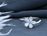 Pear & Round White Diamond Periwinkle Flower Stackable Ring for Women (0.77 ctw, Color I-J, Clarity SI) in 10K White Gold