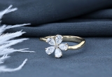 Pear & Round White Diamond Periwinkle Flower Stackable Ring for Women (0.77 ctw, Color I-J, Clarity SI) in 14K Yellow Gold