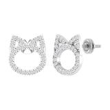 0.50 Carat (ctw) Round White Diamond Minimalistic Kitten Stud Earrings for Women in 925 Sterling Silver in Screw Back
