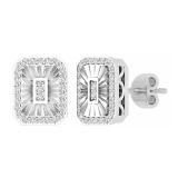 Round White Diamond Illusion Style Emerald Shape Stud Earrings for Women (0.16 ctw, Color I-J, Clarity I2-I3) in 925 Sterling Silver in Push Back