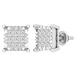 Princess White Diamond Channel Set Composite Stud Earrings for Women (0.72 ctw, Color I-J, Color I2-I3) in 925 Sterling Silver in Screw Back