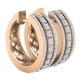 Round White Diamond Triple Row Criss Cross Grooved Hoop Earrings for Women (0.51 ctw, Color I-J, Clarity I1-I2) in 18K Rose Gold