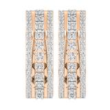 Round White Diamond Triple Row Criss Cross Grooved Hoop Earrings for Women (0.51 ctw, Color I-J, Clarity I1-I2) in 18K Rose Gold